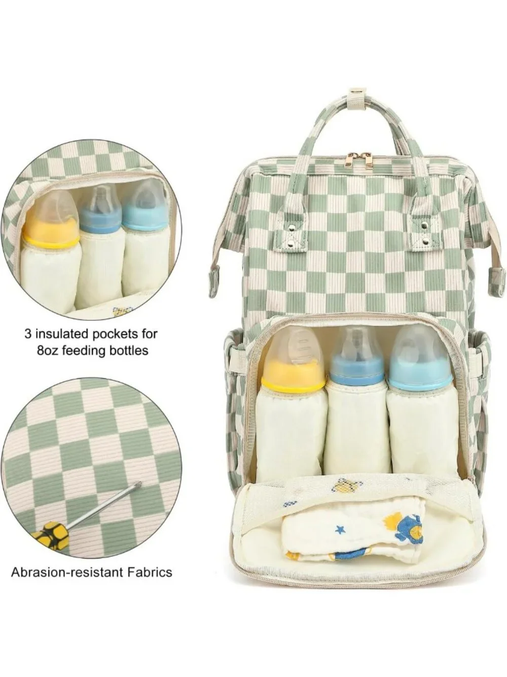 Stylish Large Capacity Baby Diaper Bag Backpack with Stroller Straps - Green